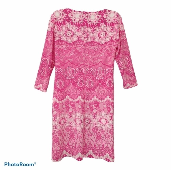 DONNA MORGAN Jersey Knit Lace Print  3/4 Sleeve Sheath Dress Size 6 - Picture 2 of 15